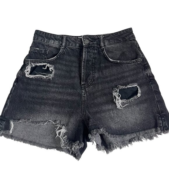 Zara Pants - Zara Black distressed high rise denim button fly shorts